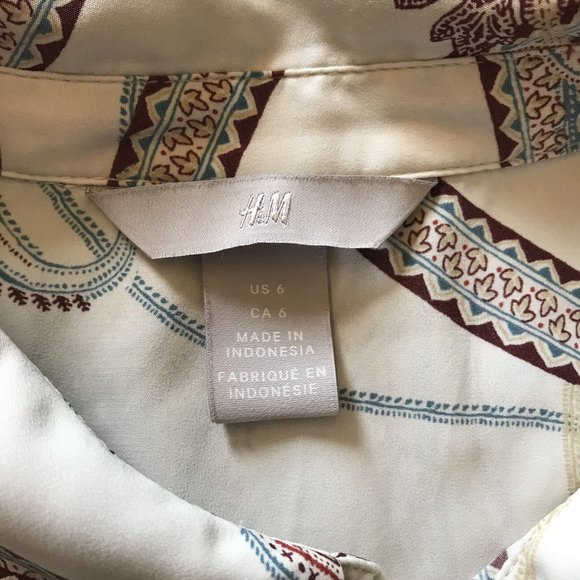 H&M Paisley Polyester 70's Vibe Button Down long sleeve sz 6 - Picture 4 of 13